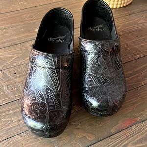 Dansko Embossed Black Leather Clogs